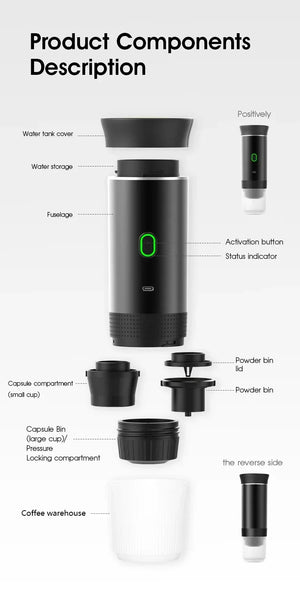 3-in-1 Portable Capsule Coffee Maker, Wireless Heating Electric Espresso Coffee Maker for Car Home, Travel Camping Coffee Maker